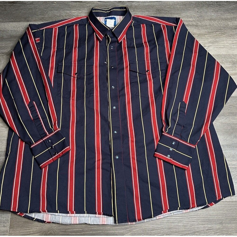 Vtg Wrangler Western Shirt 3XL X-Long Tails Striped Rodeo Cowboy Long Sleeve